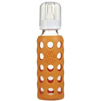 9 oz Glass Baby Bottle with Protective Silicone Sleeve - Orange