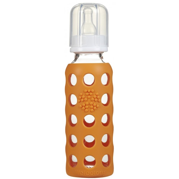 9 oz Glass Baby Bottle with Protective Silicone Sleeve - Orange - LifeFactory - BabyOnline HK