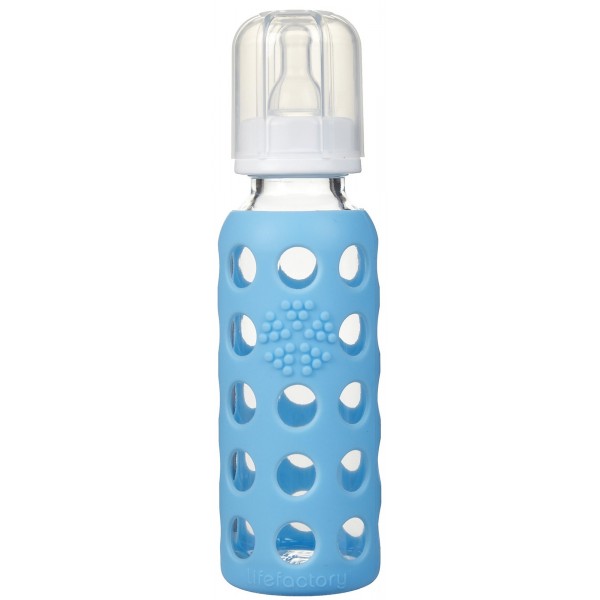 玻璃奶瓶加矽膠套 9oz - 天藍色 - LifeFactory - BabyOnline HK