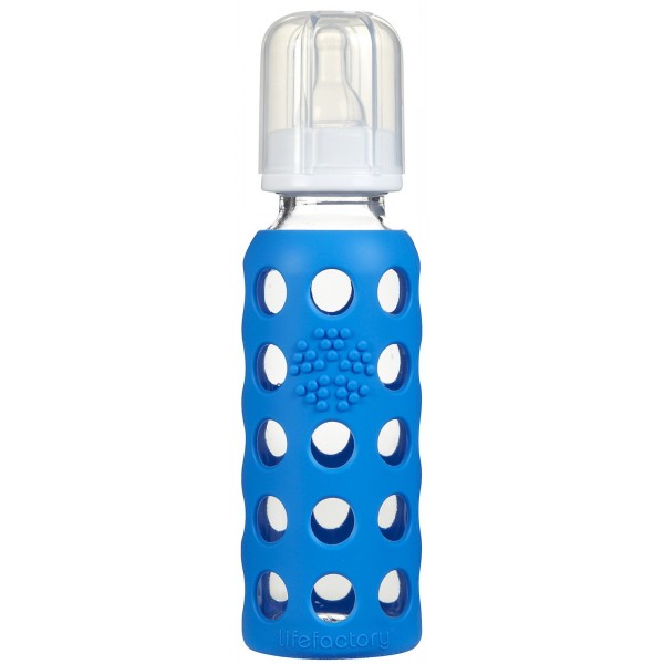9 oz Glass Baby Bottle with Protective Silicone Sleeve - Ocean Blue - LifeFactory - BabyOnline HK