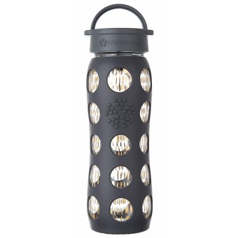 Glass Water Bottle with Classic Cap and Silicone Sleeve - 24k Fused Gold 650ml - Onyx Freestyle