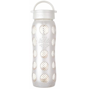 Glass Water Bottle with Classic Cap and Silicone Sleeve - 24k Fused Gold 650ml - Pearl Dot