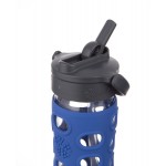 Glass Water Bottle with Straw Cap and Silicone Sleeve 350ml - Cobalt - LifeFactory - BabyOnline HK