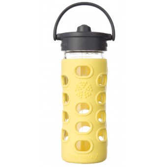 Glass Water Bottle with Straw Cap and Silicone Sleeve 350ml - Lemon