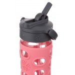 Glass Water Bottle with Straw Cap and Silicone Sleeve 350ml - Coral - LifeFactory - BabyOnline HK