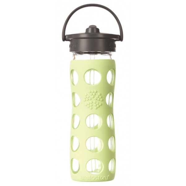 Glass Water Bottle with Straw Cap and Silicone Sleeve 475ml - Spring Green - LifeFactory - BabyOnline HK