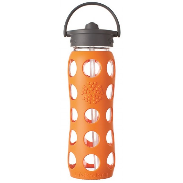 Glass Water Bottle with Straw Cap and Silicone Sleeve 650ml - Orange - LifeFactory - BabyOnline HK