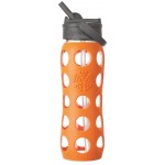 Glass Water Bottle with Straw Cap and Silicone Sleeve 650ml - Orange - LifeFactory - BabyOnline HK