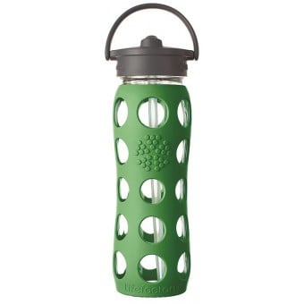 Glass Water Bottle with Straw Cap and Silicone Sleeve 650ml - Grass Green