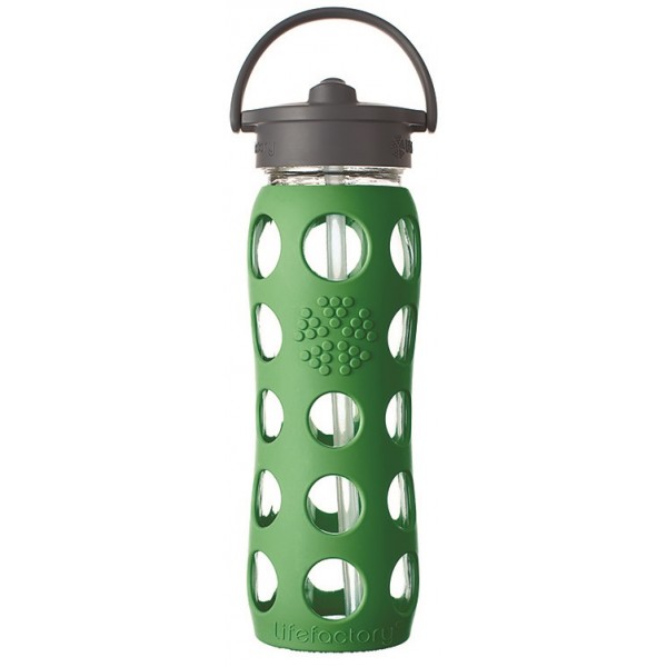 Glass Water Bottle with Straw Cap and Silicone Sleeve 650ml - Grass Green - LifeFactory - BabyOnline HK