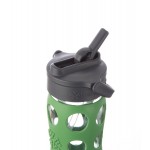 Glass Water Bottle with Straw Cap and Silicone Sleeve 650ml - Grass Green - LifeFactory - BabyOnline HK