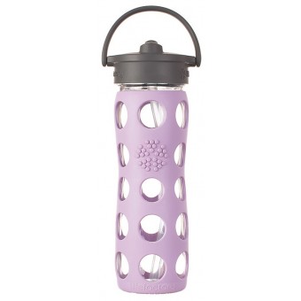 Glass Water Bottle with Straw Cap and Silicone Sleeve 475ml - Lilac