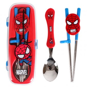 Spiderman - 不鏽鋼小童匙+學習筷子連盒