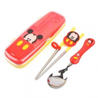 米奇老鼠 - 不鏽鋼小童匙+學習筷子連盒