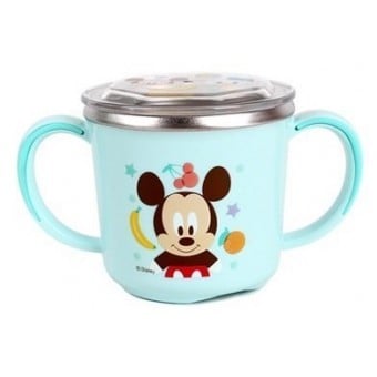 Mickey Mouse - 2 Handles Stainless Steel Cup with Lid (Light Blue)