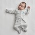長袖包腳嬰兒連身衣 - 灰色條紋 (3-6個月)