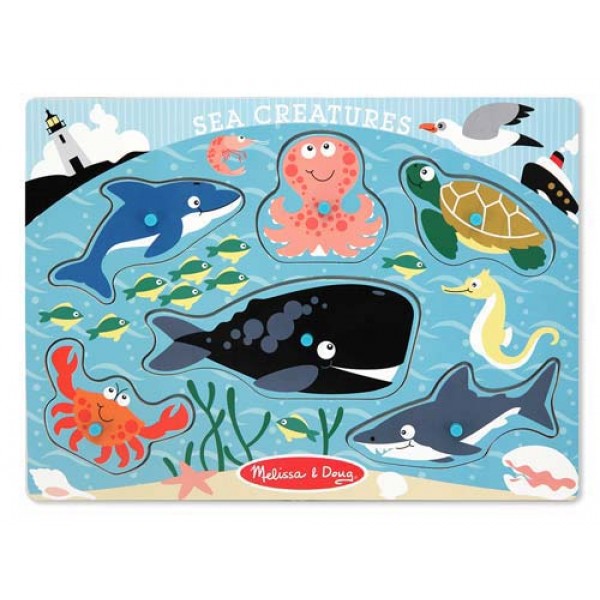 Sea Creatures Peg Puzzle - 6 Pieces - Melissa & Doug - BabyOnline HK