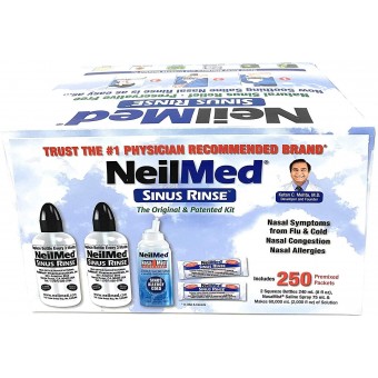 NeilMed - 洗鼻沖洗套件 + 洗鼻鹽水噴霧 75ml + 250包鹽粉 套裝 (原裝行貨)