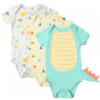 竹纖維嬰兒短袖衣 (3件裝) - 恐龍