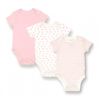 竹纖維嬰兒短袖衣 (3件裝) - 粉紅色