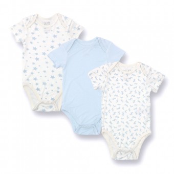 竹纖維嬰兒短袖衣 (3件裝) - 藍色
