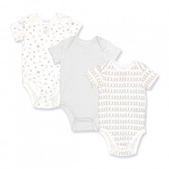 竹纖維嬰兒短袖衣 (3件裝) - 灰色