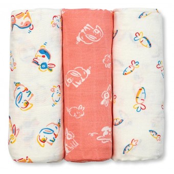 竹纖維包巾 (3件裝) - 兔子