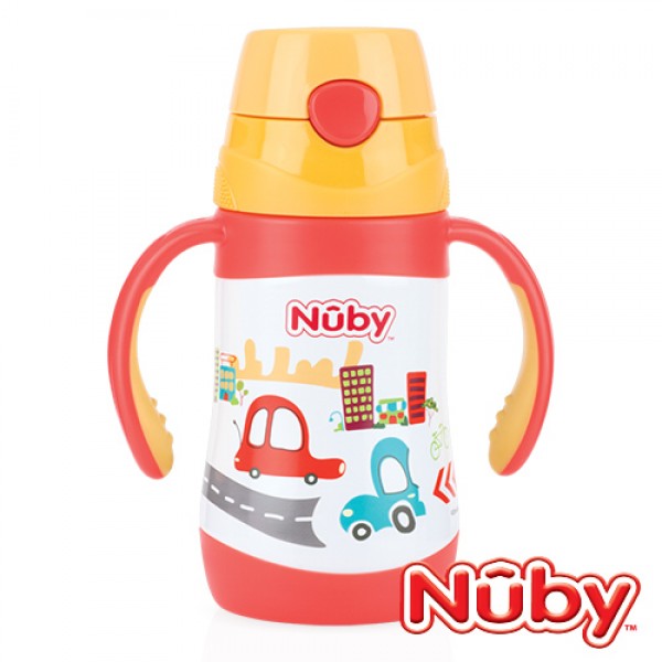 Insulated Stainless Steel Flip-It Straw Bottle 280ml - Cars - Nuby - BabyOnline HK