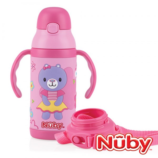 Toddler Sipeez - Insulated Stainless Steel Flip-It Straw Bottle 385ml - Pink - Nuby - BabyOnline HK