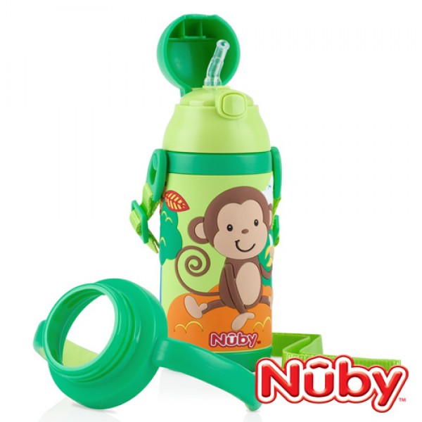 3D 超輕量不銹鋼真空吸管杯 385ml - 綠色 - Nuby - BabyOnline HK