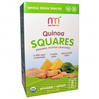 Quinoa Squares  (Pineapple + Spinach) 5 Snack Packs 50g