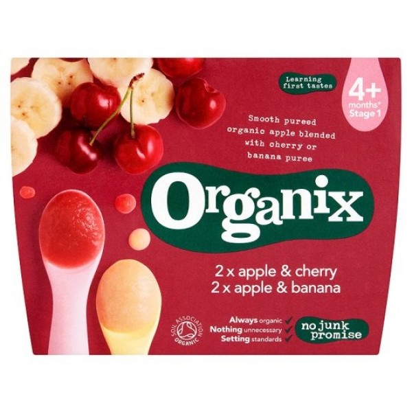 Organic Apple & Cherry + Apple & Banana (4 x 100g) - Organix - BabyOnline HK