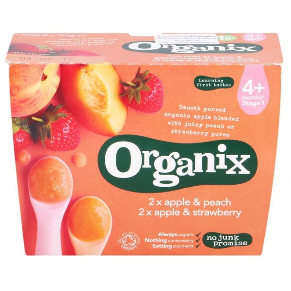 有機蘋果水蜜桃 + 蘋果士多啤梨 (4 x 100g) - Organix - BabyOnline HK