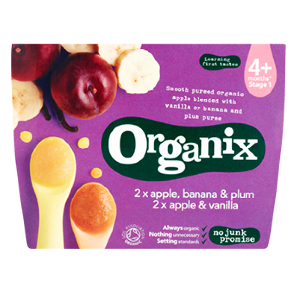 Organic Apple, Banana & Plum + Apple & Vanilla (4 x 95g) - Organix - BabyOnline HK