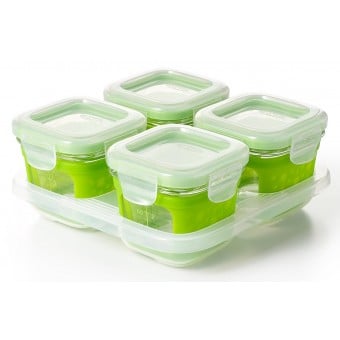 OXO Tot 玻璃食物冷存格連矽膠套 - 4oz / 120ml (綠色)
