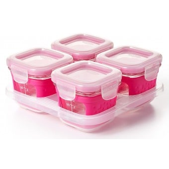 OXO Tot Glass Baby Blocks with Silicone Sleeves 4 oz / 120ml - Pink