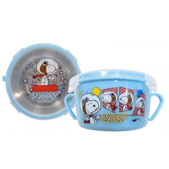 Snoopy - Bowl with Stainless Steel inner and Lid 450ml (Blue)