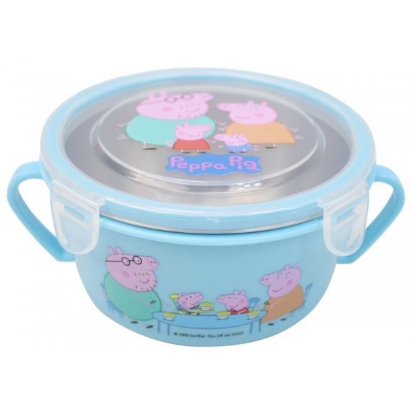 Peppa Pig 不鏽鋼雙耳隔熱碗餐碗 450ml (粉藍色) - Peppa Pig - BabyOnline HK