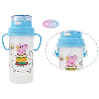 Peppa Pig - Straw Bottle with Handle n Strap 370ml (Blue)