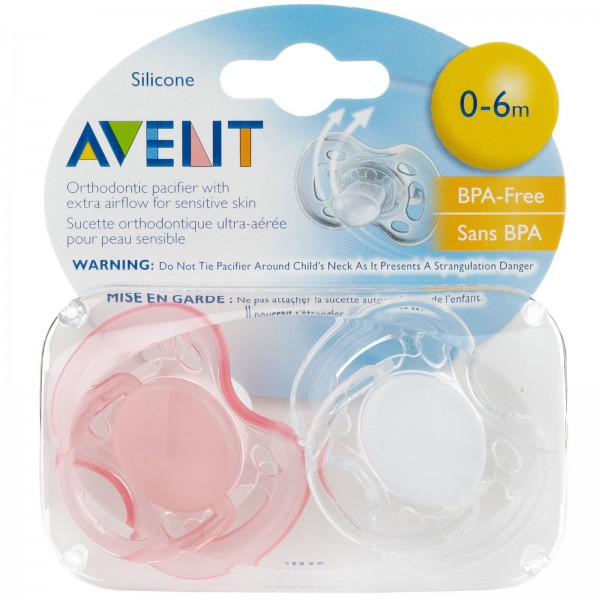 Contemporary Freeflow Soothers (0 - 6m) - Pink/White - Philips Avent - BabyOnline HK