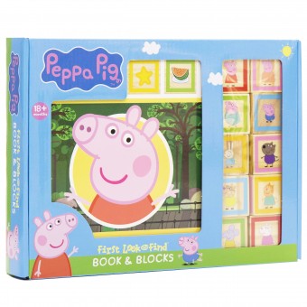 Peppa Pig - 10 Wooden Blocks and Interactive First Look and Find Board Book Set 