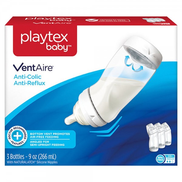 VentAire Wide Neck Feeding Bottle Set (3 x 9oz) - Playtex - BabyOnline HK