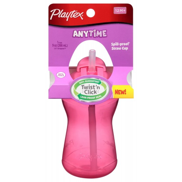 AnyTime - Spill-Proof Straw Cup 9oz - Pink - Playtex - BabyOnline HK