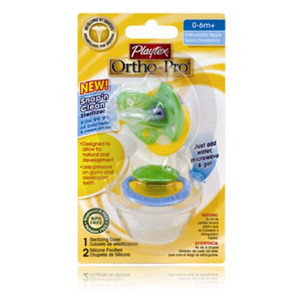 Ortho-Pro Silicone Nipple Pacifier and Snap (0-6m+) - Playtex - BabyOnline HK
