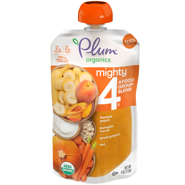 Mighty 4 - Organic Banana, Peach, Pumpkin, Carrot, Oat & Greek Yogurt 113g - Plum Organics - BabyOnline HK