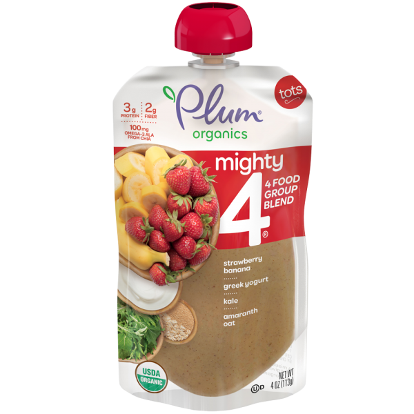 Mighty 4 - Strawberry, Banana, Greek Yogurt, Kale, Amaranth & Oat 113g - Plum Organics - BabyOnline HK