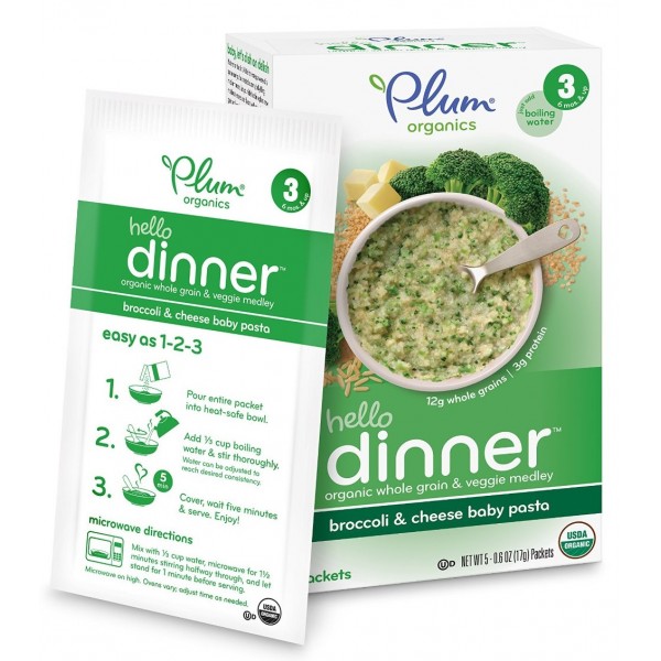 有機嬰兒晚餐 - 西蘭花、芝士嬰兒意粉 (5 包裝) - Plum Organics - BabyOnline HK