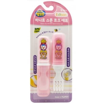 Pororo - Spoon and Fork with Cover (Pink)
