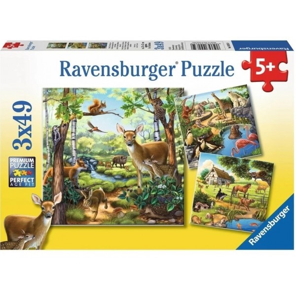 Forest, Zoo & Pets 拼圖 (3 x 49) - Ravensburger - BabyOnline HK