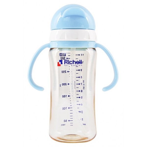 PPSU Straw Bottle 320ml (Blue) - Richell - BabyOnline HK